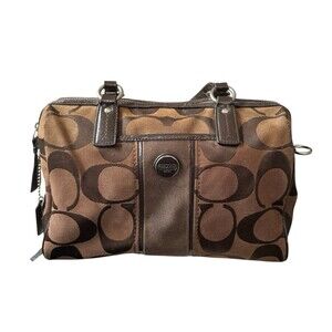 Coach F24364 Purse Signature Canvas Chocolate Brown Stripe Bag  2 Hangtags READ